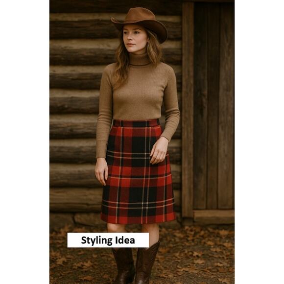 Jack Winter Dresses & Skirts - Vintage 70s Jack Winter Red Plaid Wool Skirt Women’s 8 Knee Length Lined